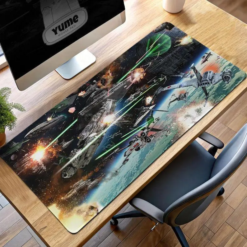 Space Battle Mouse Pad, Death Star Desk Mat, Galactic Fighter Gaming Mat, Sci-Fi Mouse Pad