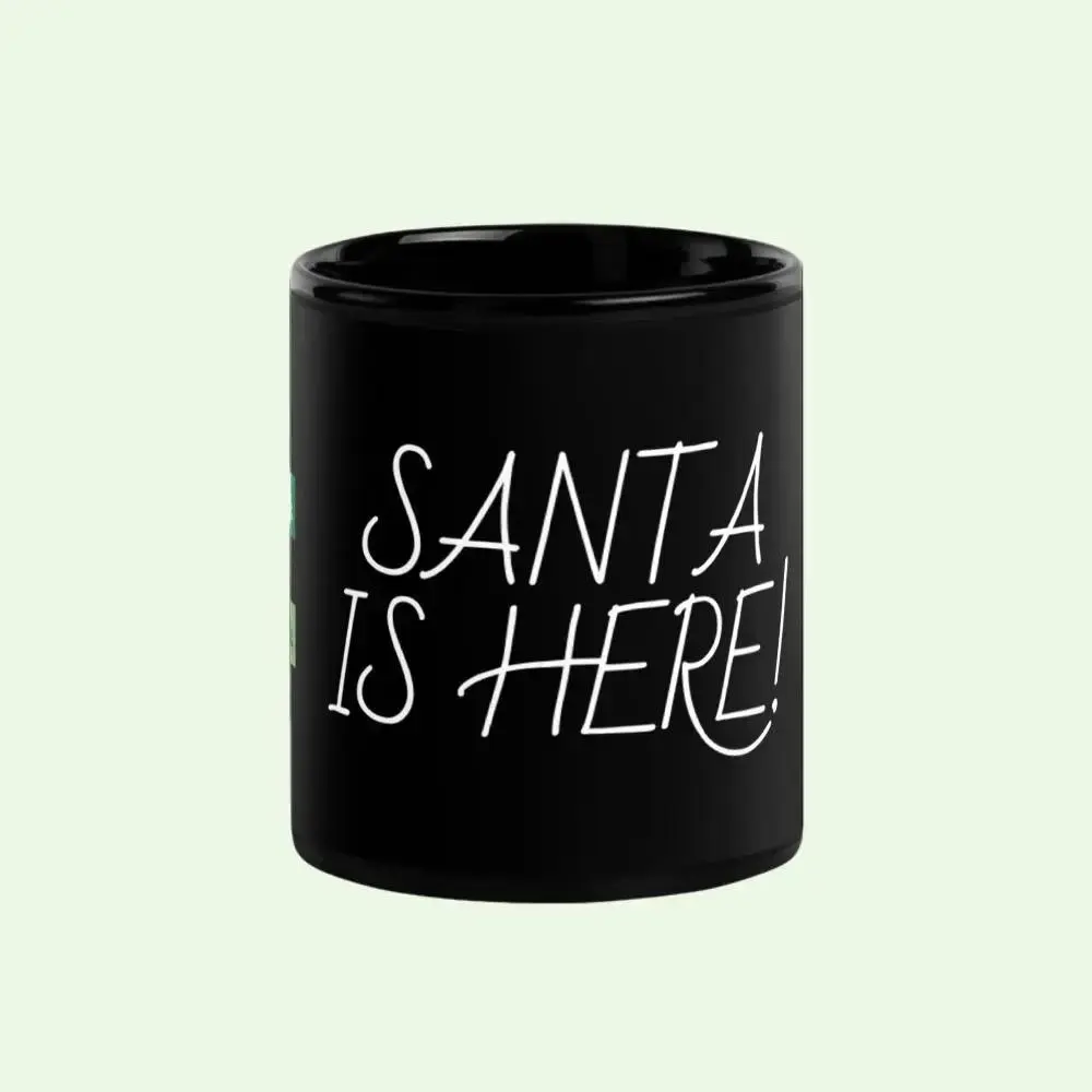 Christmas Mug - Black Glossy Ceramic - Reusable and Washable Ceramic Drinkware