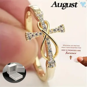 Women's Open Adjustable Shank Cubic Zirconia Stone Cross Infinity Jewelry Ring - Sizes 5-12, Ideal for Wedding, Anniversary, Comes in Beautiful Gift Box, Anniversary Ring