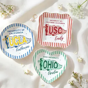 Custom School Pennant Flag Ring Dish, Class of 2026 Graduation Gift, College University Spirit Striped Dish, Senior Night Gift For Her