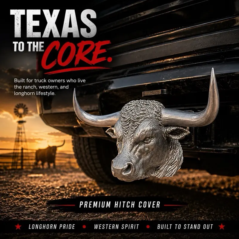 Longhorn Skull - Snap-in fit | 2” Tow Hitch Cover | Premium Truck Accessory