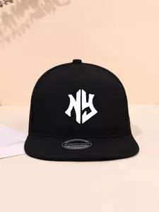 Unisex Ny Letter & American Flag Print Flat Brim Baseball Cap, Fitted Woven Fabric, Adjustable Strap, Street Style, Outdoor Activities, Adjustable Hat, Fitted Hats