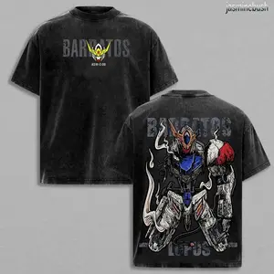 Gundam Barbatos Lupus Shirt ASW-G-08 Mecha Oversize anime Double Printed Acid Cotton Washed Top graphic tee shirt clothes fan T-shirt Vintage 9YQ 0NX
