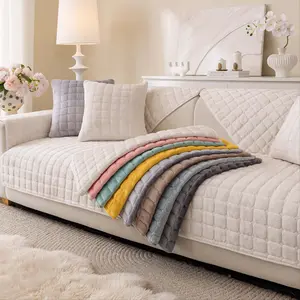 Plush Sofa Cover, Sofa Covers, Washable Sofa Slipcover, Elastic Sofa Slipcover, Washable Slipcovers, Non-Slip, Soft Plush Square Pattern, Pet-Friendly Scratch Resistant, Fits Armchair/Loveseat/3-Seater, Multi-Color, Soft Sofa Protector, Home Decor