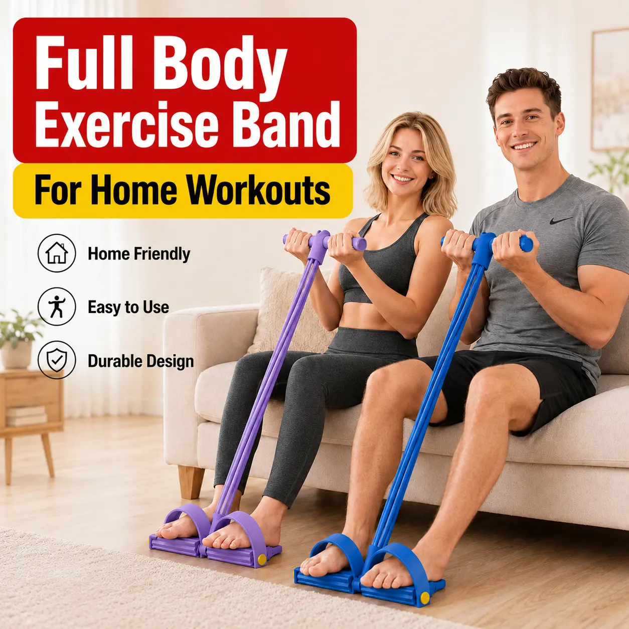 Multifunction Resistance Band - 4/6-Tube Elastic Yoga Pedal Puller Tension Rope for Home Gym, Full-Body Workouts, Abdominal Training