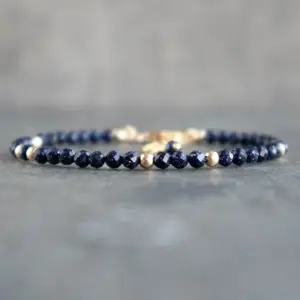 Natural Blue Goldstone 2mm Beaded Dainty Crystal Handcraft Gemstone Healing Reiki Protection Crystal Women Minimalist Lucky Bracelet