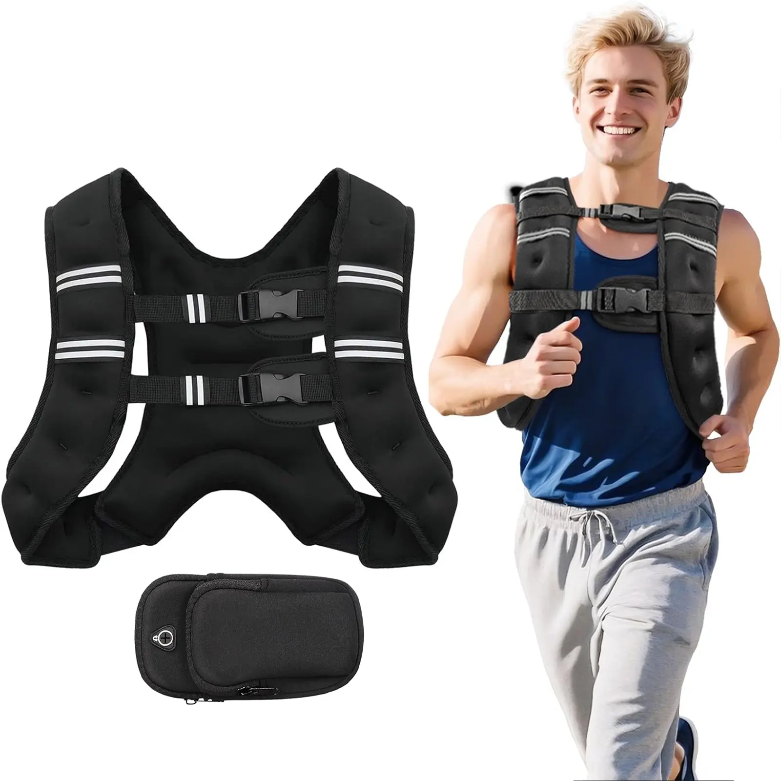 Rucking Vest for Men & Women, 8lbs-25lbs Adjustable Weight, with Detachable Pouch for Walking, Training