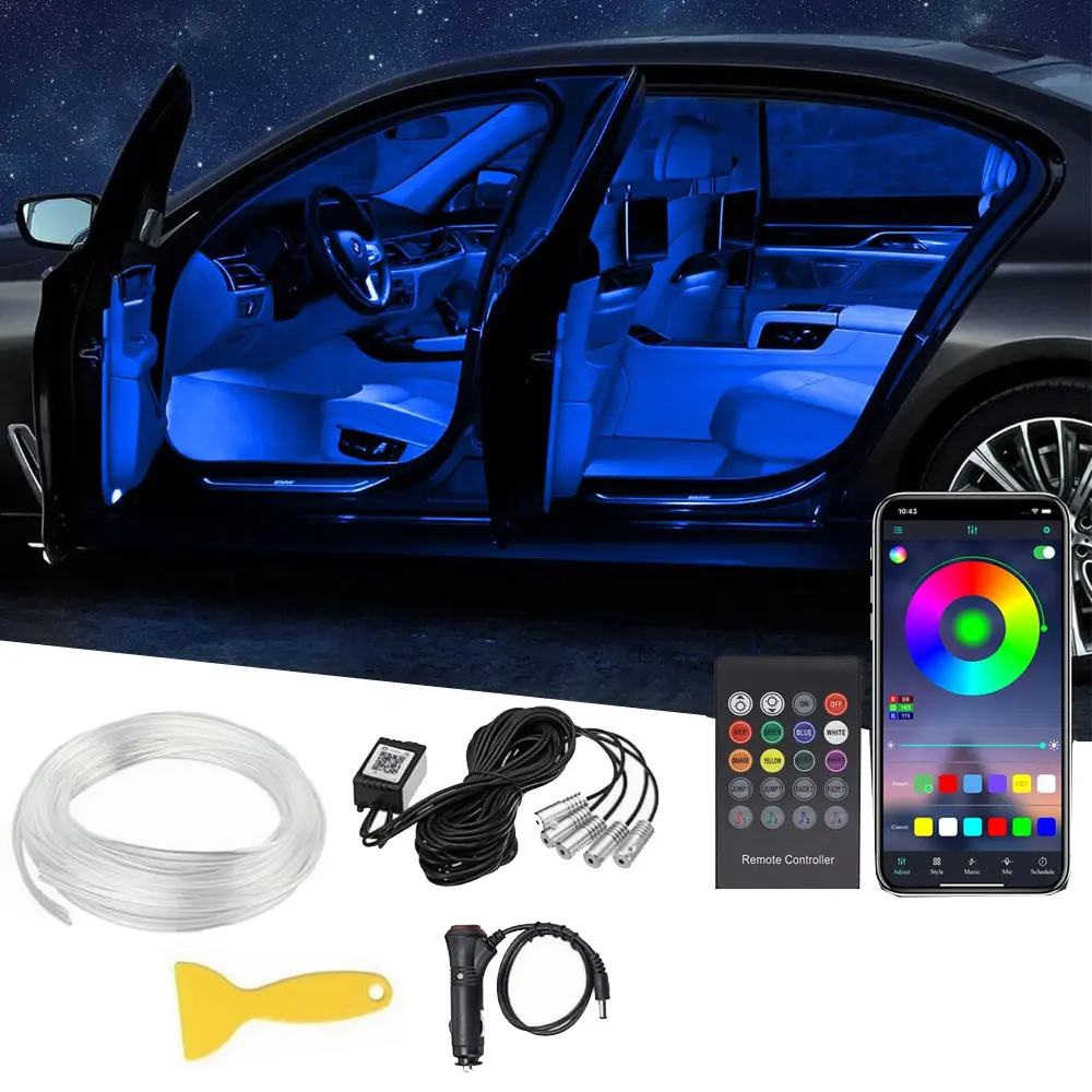 Car Interior LED Strip Lights Kit - 5-in-1 RGB 16M Colors, APP Control, Fiber Optic, Music Mode Automotive Decorative Ambient Lighting