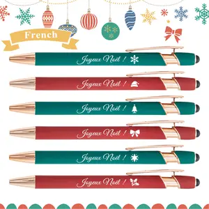 Merry Christmas Ballpoint Pen Set, Festive French-Themed Holiday Stationery, Unique Gift Idea for Office & Students, Ink Pens