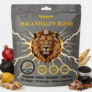 Telemm Nutrition Maca Vitality Blend 8-in-1 Botanical Softgels | Red Yellow Black Maca, Shilajit, Ashwagandha, Panax Ginseng, Fenugreek, Nettle Root, Boron & Black Pepper | Daily Natural Energy  Vitality Support Dietary Supplement,150 Softgels 50 Servings