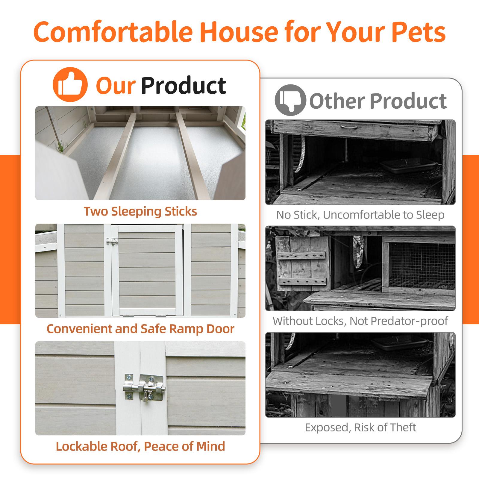 Eyisean 58" Wooden Large Outdoor Chicken Coop, Portable Hen House with Waterproof Foot & Pull-Out Tray, Dual-Sided Ventilation Holes, Poultry Cage with 2 Sides Nesting Boxes, Easy-Clean for Backyard