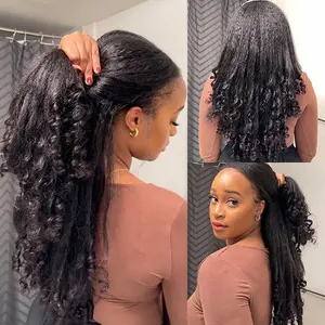 [New In] BGMgirl Headband Kinky Straight Half Wig with Spiral Curly Ends  200% Density Wig 100% Human Hair No-Glue Easy Install Beginner Friendly Protective Style Ready to Wear for Fall Winter