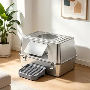 Ultimate Odor-Free Stainless Steel Cat Litter Box - Fully Enclosed, Rust-Proof & Scratch Resistant Pet Toilet;Premium Stainless Steel Cat Litter Box with Enclosure - Heavy Duty, Easy-Clean, Anti-Tracking Design for All Cats