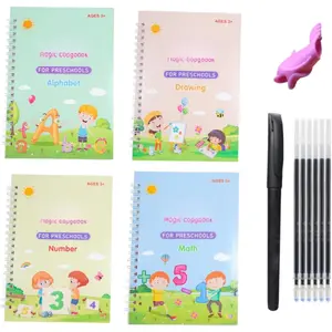 's Magic Copybooks -  Grooved Writing Books for  - Handwriting Practice Workbooks, Calligraphy Learning Kit & Tracing Tools Set, 4 Books with Pen & Ink Refills (Ages 3-8)