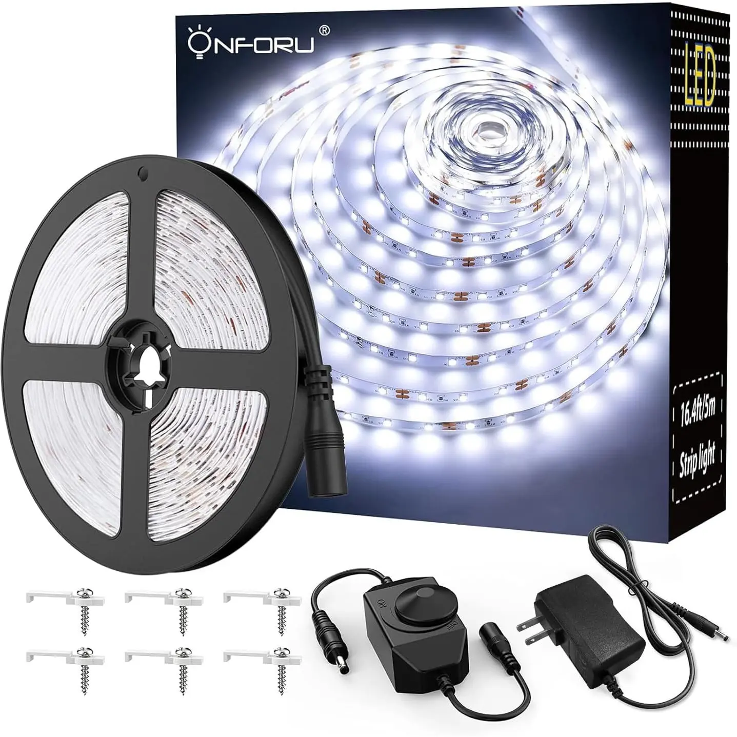 LED Light Strip,16.4ft Dimmable LED Tape Light, 6000K Daylight White Strip Lighting, 300 LEDs Flexible Vanity Mirror Light, 5M 12V Ribbon Rope Light for Bedroom, Under Cabinet,Kitchen,Christmas