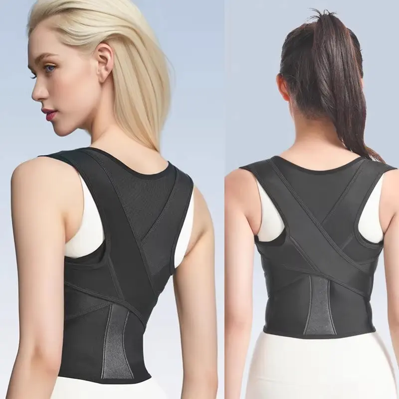 SpineFlex Adjustable Back Support with  SpineFlex Posture Corrector Posture Straps, Black Back,  Healthcare