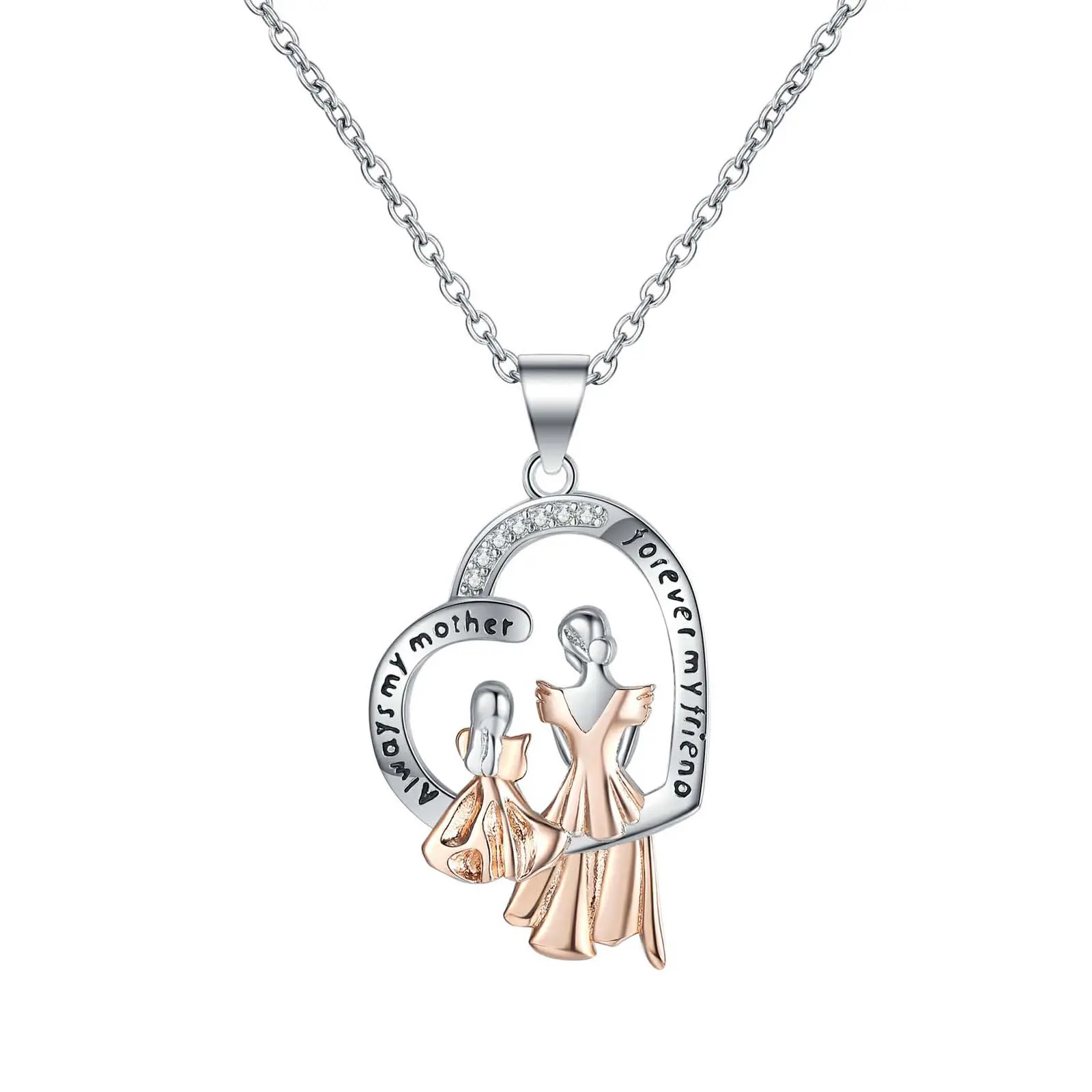 Mother's Day gift zircon creative heart-shaped necklace two-color personality clavicle chain for mother jewelry