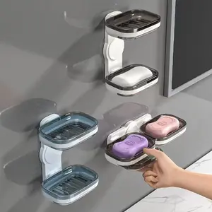 Wall-Mounted Soap Holder No Drilling Required, Single & Double Layer Drainage Soap Box, Soap Dish Holder, Soap Tray, Bathroom Storage Rack, Home Bath Organizer, Bathroom Organization, Bathroom Accessory, Bathroom Supplies