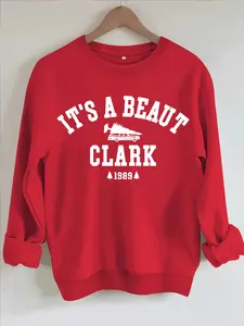 Women's Casual Fitted Christmas Sweatshirt, Vintage Clark 1989 Graphic Pullover, Soft Long Sleeve Round Neck, Crewneck Sweatshirts, Fall & Winter Wear, Lady Womenswear Tops