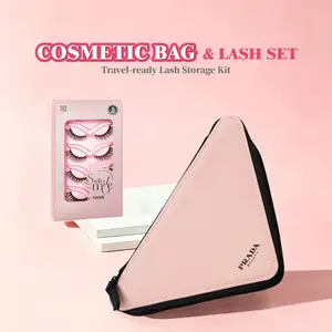 Prada Triangle Pink Toiletry Bag Makeup Bag Comes with a free gift&[3D Glam Lashes Bold D Curl Volume 5 Pairs ReusableCruelty-Free for Makeup Use Enhance Your Natural Beauty -Cosmetic Eyelashes]