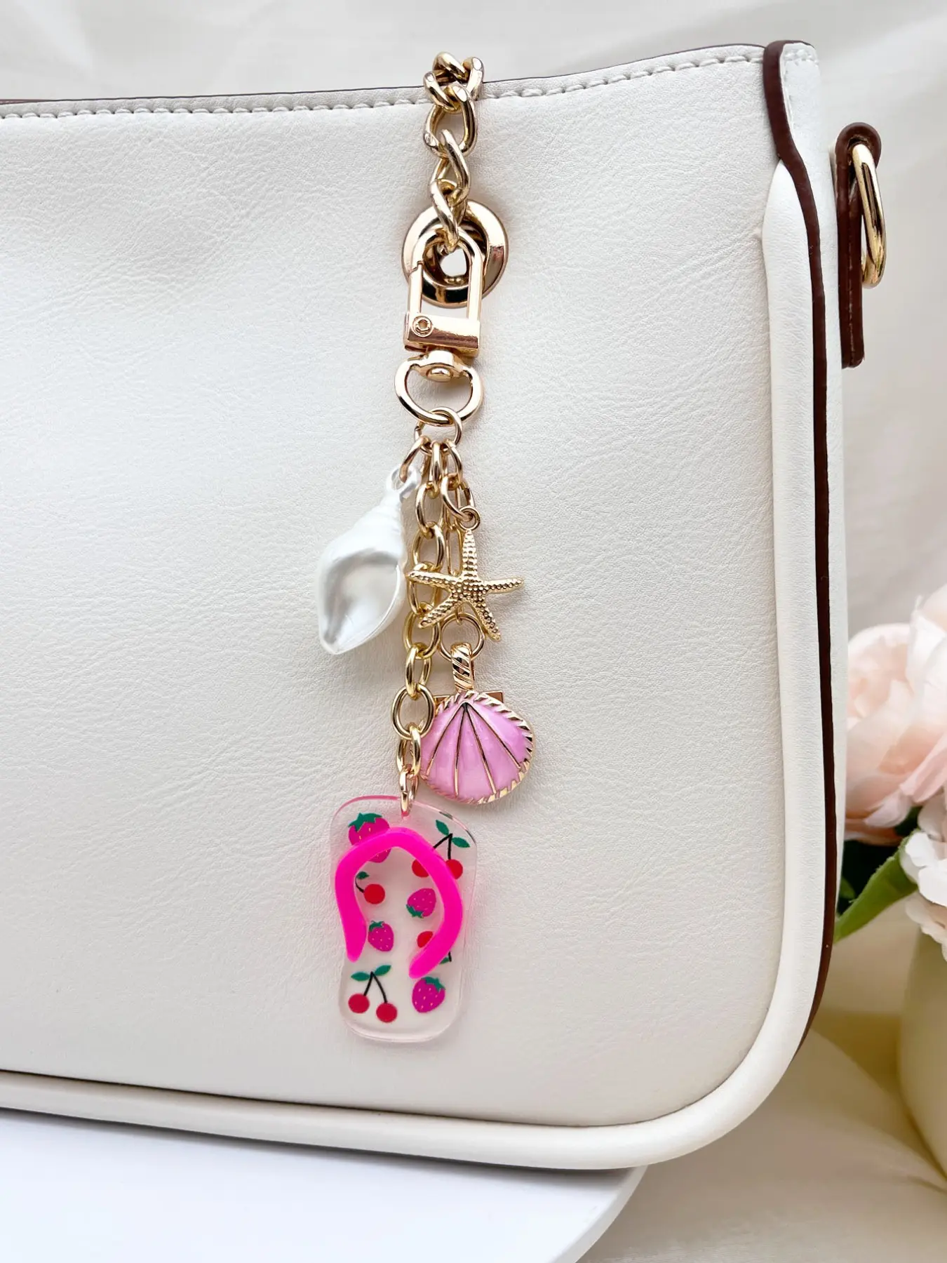 Ocean Wind Starfish Shell Keychain, Cute Women's Key Ring, Keychain Kawaii, Bag Decoration, Car Key Decor, Phone Strap, Portable, Beach Vacation, Daily Use