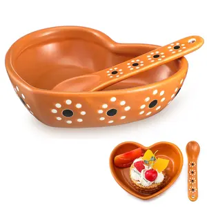 Mexican Barro Terracotta Dinnerware Set Heart Shaped Bowl & Spoon for Latino Family Meals Baby Feeding Cinco de Mayo Family Gift