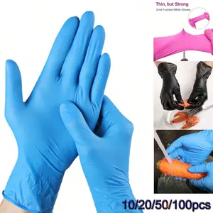 10/20/50/100pcs Disposable Nitrile Ultra-Durable Gloves, 3-mil, Latex Free, Powder Free Gloves Waterproof, Tear-Resistant, and Powder-Free for Kitchen Cleaning, Tattoo, Hair Dyeing, Pet Grooming, Beauty Salons, and Household Chores