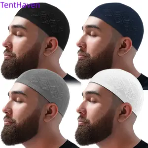 2026 New 4-Top Muslim Knitted Kufi Hat, Breathable, Suitable for Traditional Arabic Headwear for Middle Eastern Prayer and Ramadan Celebrations, Adjustable Closure
