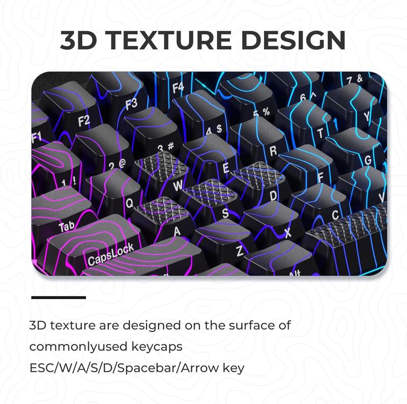 [Only keycaps]FURYCUBE Keycaps with IMD Tech,Custom Keycaps 90 Percent,White and Black Keycap Set OEM Profile,98 Keys Side Printed Keyboard Keycaps for Mechanical Keyboards,Topographic