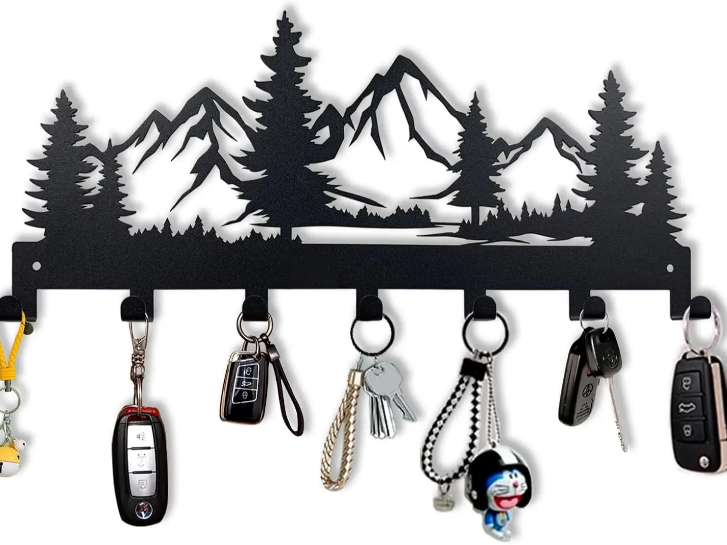 Metal Key Holder, Wall Mounted Key Hooks, Key Holder for Wall, Key Organizer Rack with 7 Hooks, Key Hanger Decor for Kitchen, Entryway, Hallway, Bedroom, Doorway (Mountain 12IN)
