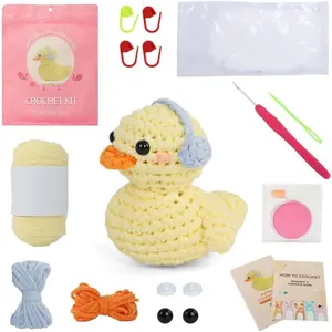 Duck Crochet Kit for Beginners Adults & Kids, Amigurumi Learn to Crochet Starter Kit with 4K Step-by-Step Video Tutorials, Includes Pre-Started Yarn, Crochet Hooks & Accessories - Yellow Duck