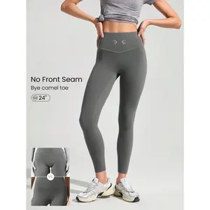 GLOWMODE 24'' FeatherFit™-Sculpt No Front Seam Tummy Control Butt-Lifting Active Leggings With Side Pockets Medium Impact Running Jogging Training Gym Workout