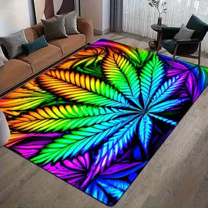 Neon Gradient Cannabis Leaf Large Soft Diatomite Quick-Dry Floor Mat Non Slip Soft Diatomite Material Area Rug Stunning Psychedelic Neon Rainbow Gradient Cannabis Leaf Design with Glowing 3D Texture, Perfect for Bathroom, Laundry Room, Kitchen, Corridor