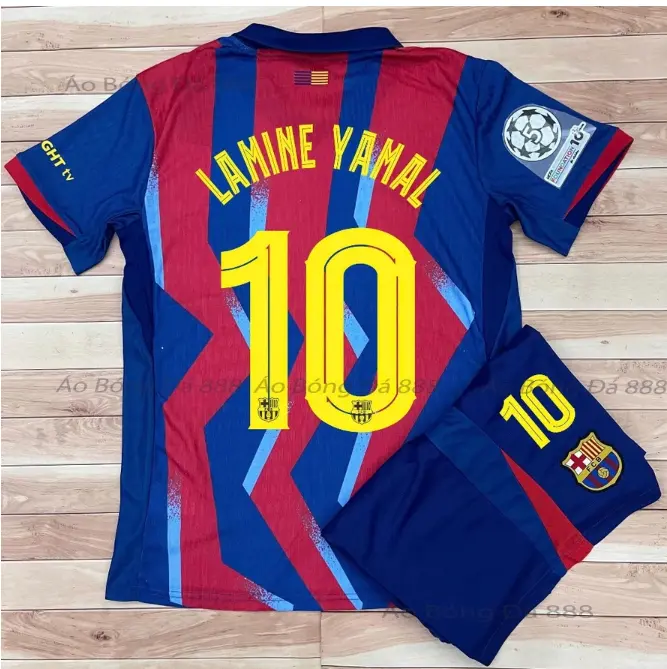 Blue Red Striped Soccer Uniform – Short Sleeve Football Jersey Set, Lightweight Athletic Wear for Training & Casual Use
