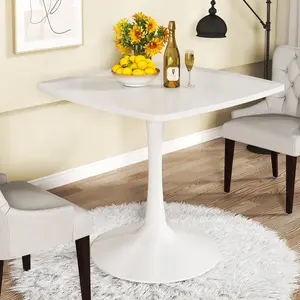 Recaceik Square Dining Table for 2-4 Person, 32 Inches Tulip Kitchen Table with Pedestal Base for Kitchen & Dining Room Table Furniture Home Office Modern