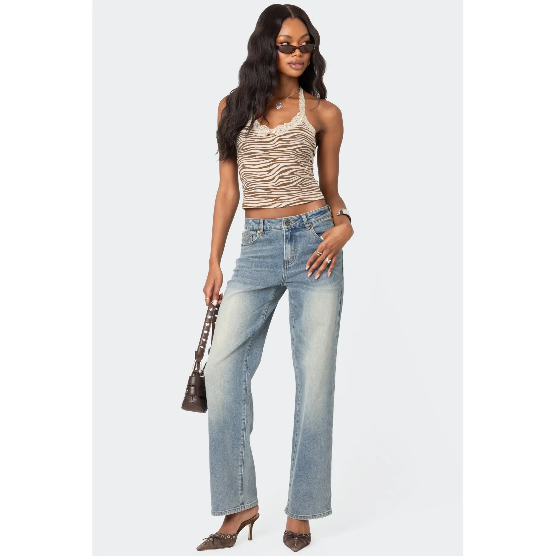 Amia Mid Rise Straight Leg Jeans