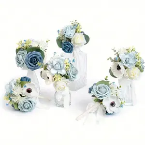 Wedding Flowers Mini Bridesmaid Bouquets Set of 4 Light Purple Pre-Made Small Floral Lavender Rose Wedding Centerpieces