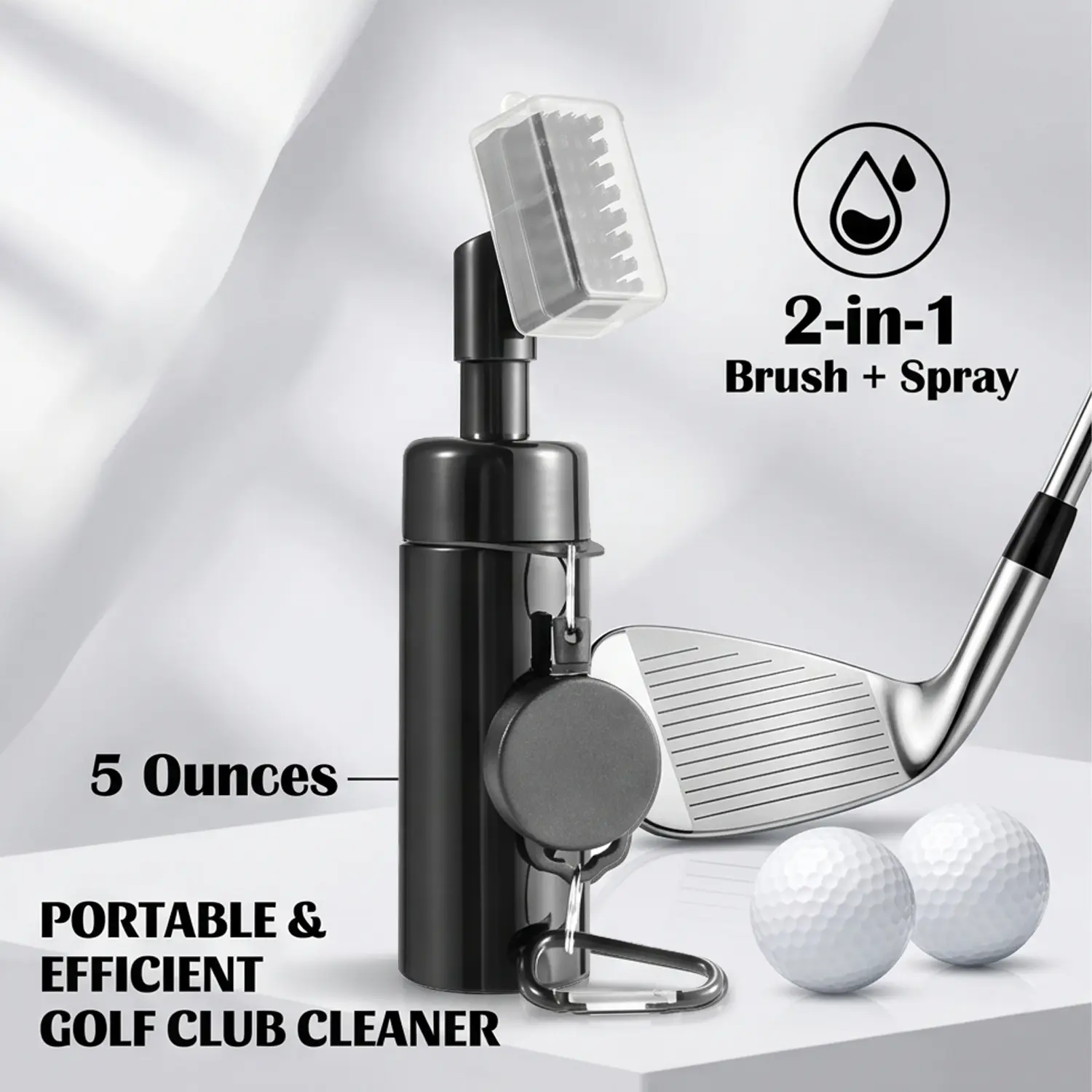 2 in 1 Golf Cleaner Brush with Retractable Clip, Golf Club Cleaner Brush, Portable Golf Club Cleaning Tool, Golf Accessories, Holds 5 Ounces of Water
