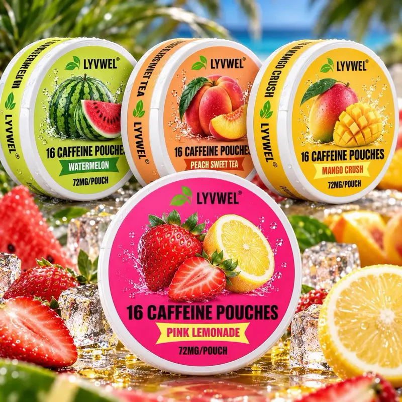 Energy Caffeine Drink Beverage Single-Serve Pouches 4-Pack - 16 Count Each, 72 mg Per Unit - Crunch, Pink Lemonade, Watermelon, Peach, Mango Flavors - Sugar-Free - On-the-Go Hydration for Adults’ Sports Needs