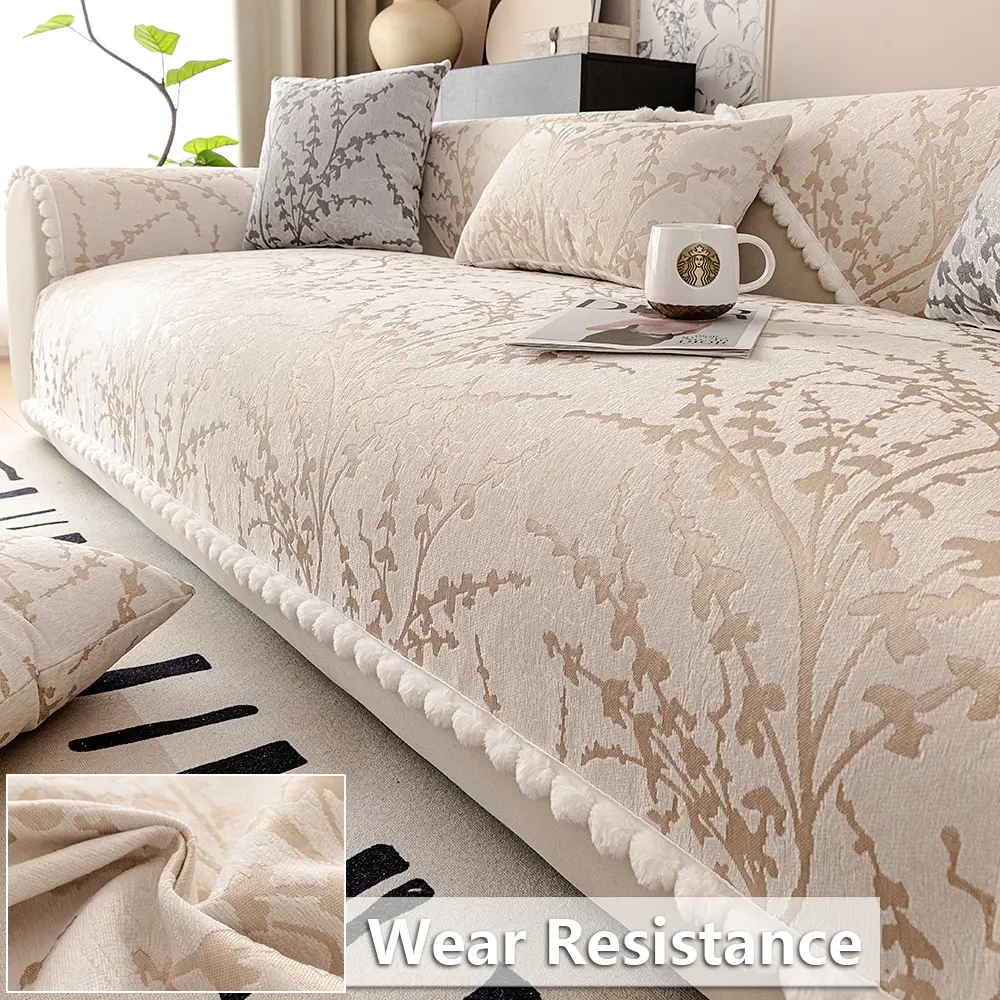 Vintage Design Faux Fur Sofa Cover, Classic Floral Pattern Snowy Velvet Couch Protector, Non-Slip Pet-Friendly Furniture Wrap, Sofa Slipcover
