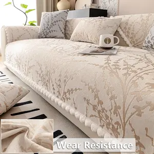 Vintage Design Faux Fur Sofa Cover, Classic Floral Pattern Snowy Velvet Couch Protector, Non-Slip Pet-Friendly Furniture Wrap, Sofa Slipcover