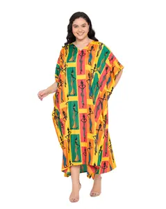 Gypsie Blu Caftans for Women Plus Size Polyester Beach Kaftan Cover Up African Long Kimonos Printed House Dresses (Sunflower Yellow)