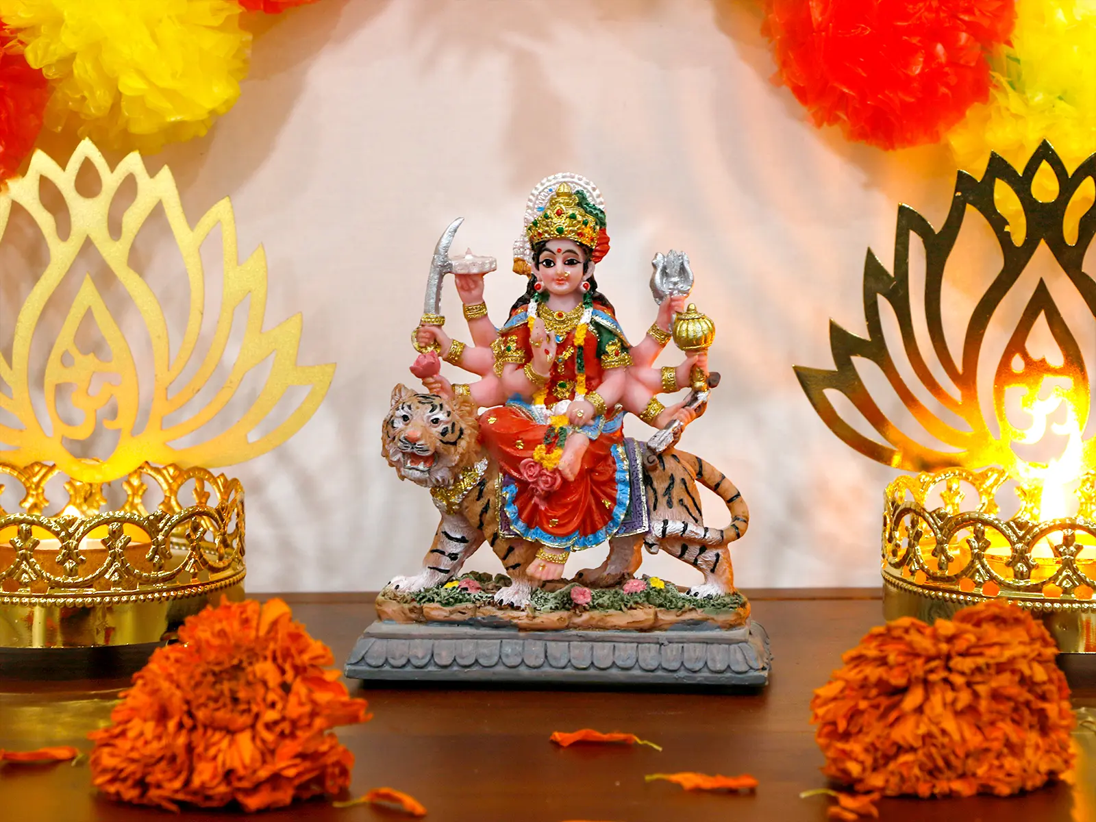 alikiki Small Maa Durga MATA Statue - 4.1” H Durga Sculpture India God Hindu Goddess Murti Hindu Pooja Item for Home Office Temple Mandir Altar Puja Diwali Gifts Diwali Decor