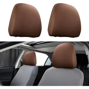 Pack-2 Car Headrest Covers Soft Dust-Proof Protector Covers Seat Headrest Replacement Breathable Automobile Decoration Kit Universal for Most Cars Trucks SUVs (Brown)