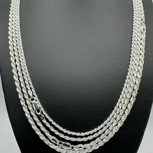 “925 Silver Rope Chains – 24″ Length, Multiple Width Options” Cuban Necklaces