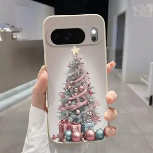 Rounded Edge Phone Case for Google Pixel 10 9 8 7 Pro A XL Christmas Tree Pattern Anti-Scratch Shockproof TPU Bumper Drop-proof Cover Cellphone Protective