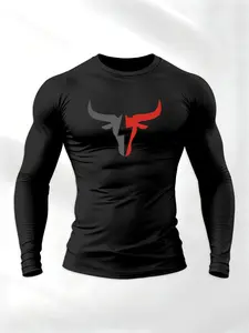 Men's Bull Print Round Neck Long Sleeve Fitted T-Shirt, Casual Daily Wear, Comfortable Fashion Design, Perfect for All Seasons