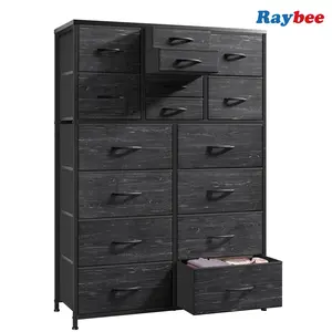 RaybeeFurniture 16-Drawer Tall Fabric Dresser, Large Capacity Storage Dresser Organizer&Chest of Drawers with Durable Metal Frame and Wooden Top, Space-Saving Storage Tower for Closet, Bedroom, Living Room & Entryway; Ideal for Apartments and Small Spaces