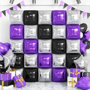Black Purple Silver Foil Balloon Wall,25Pcs Double Sided Balloons Backdrop Helium Polyester Balloon Tunnel Arch Garland Kit for Halloween Birthday Bridal Anniversary Baby Shower Party Decorations