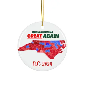 Making Christmas Great Again North Carolina Ornament, Patriotic Holiday Decor with Red State Maps